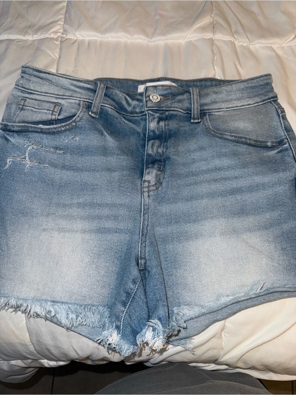 Zenana Light Wash Distressed Denim Shorts - Picture 1 of 2